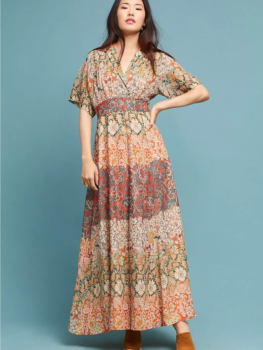 Anthropologie Moulinette Soeurs Floral Print Cottagecore Silk Maxi Dress